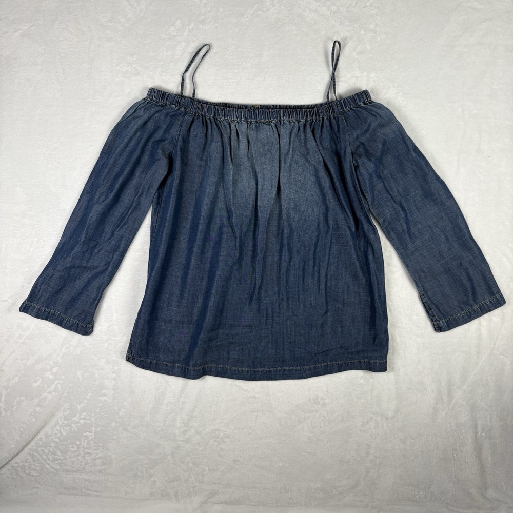 CLOTH & STONE Chambray Off The Shoulder Top Size M 3/4 Sleeve Boho Countrycore - Picture 3 of 9
